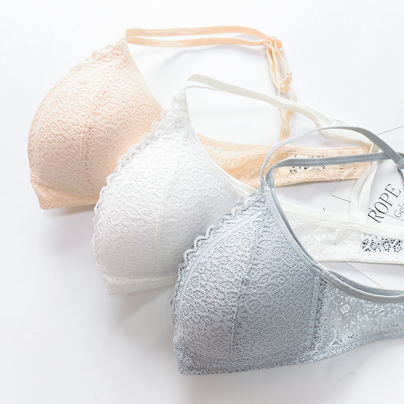 法式新款文胸蕾丝性感三角杯日韩欧美法式聚拢内衣女无钢圈胸罩