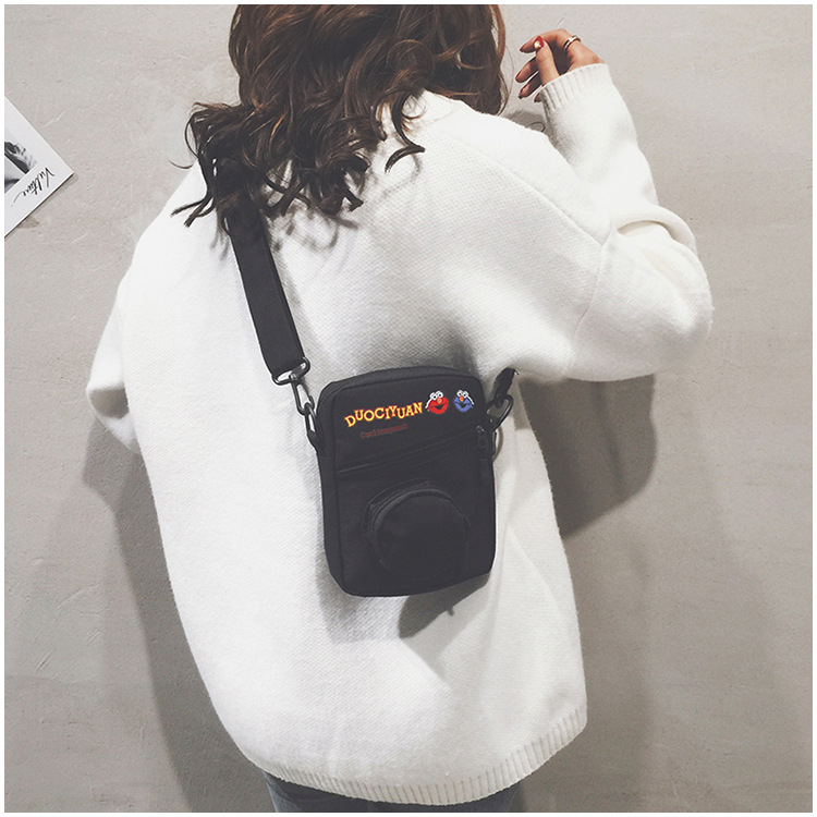 Female Canvas Wide Shoulder Strap Cartoon Cute Mobile Phone Bag Female Cool Color Matching Small Bag display picture 46