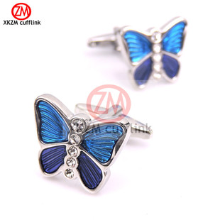 Men's Cufflinks Blue Enamel Butterfly Cufflinks Copper Material French Shirt Sleeve Stud Animal Cuff