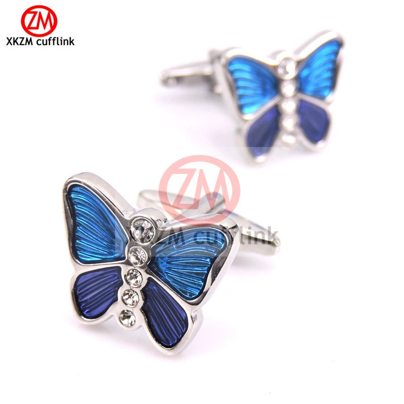 Мужские Запонки синий эмаль Бабочка Запонки Медь Материал французский рубашка рукав Стад животных манжеты