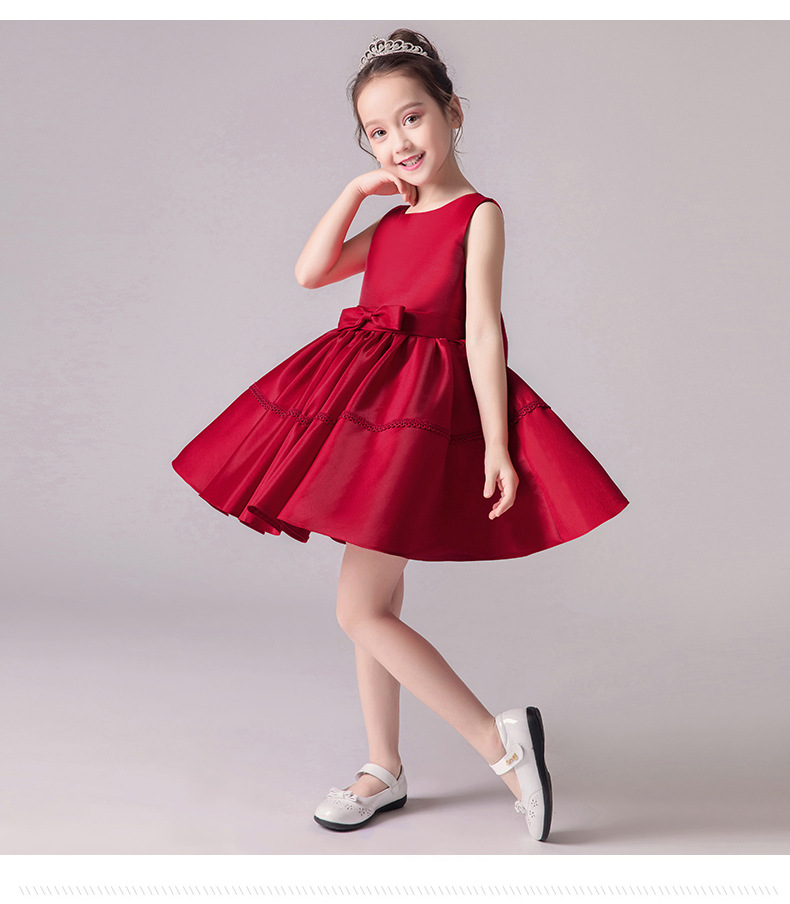 Kinder kleid Frühling neue rote Pongee Rock kleine Host Klavier Kleid Mädchen Prinzessin Kleid – Detail 5