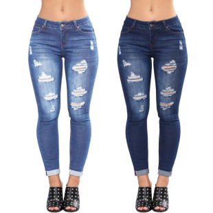 High Waist Ripped Slim Casual Jeans NSYB65153