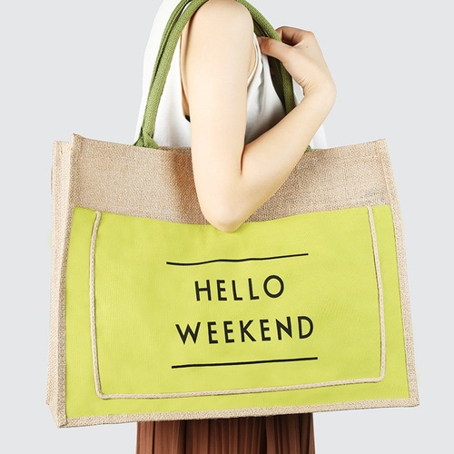 Amazon cotton and linen portable advertising jute shopping bag linen composite waterproof beach bag foreign trade cross-border