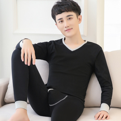 V-neck Hit color man Autumn coat Long johns suit pure cotton Youth Primer Cotton jersey Cotton Thin section keep warm Underwear
