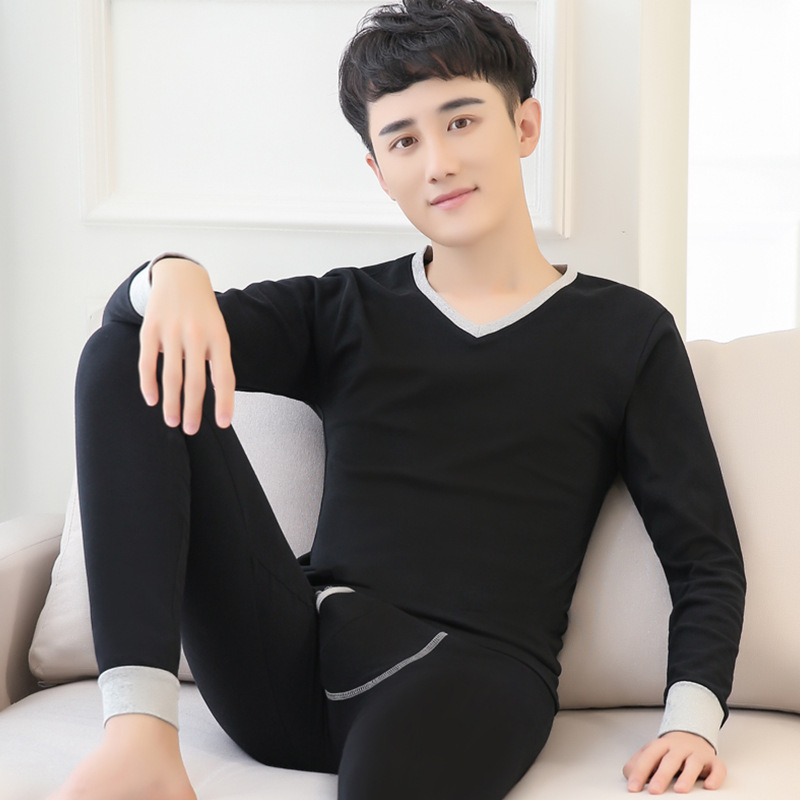 V-neck Hit color man Autumn coat Long johns suit pure cotton Youth Primer Cotton jersey Cotton Thin section keep warm Underwear