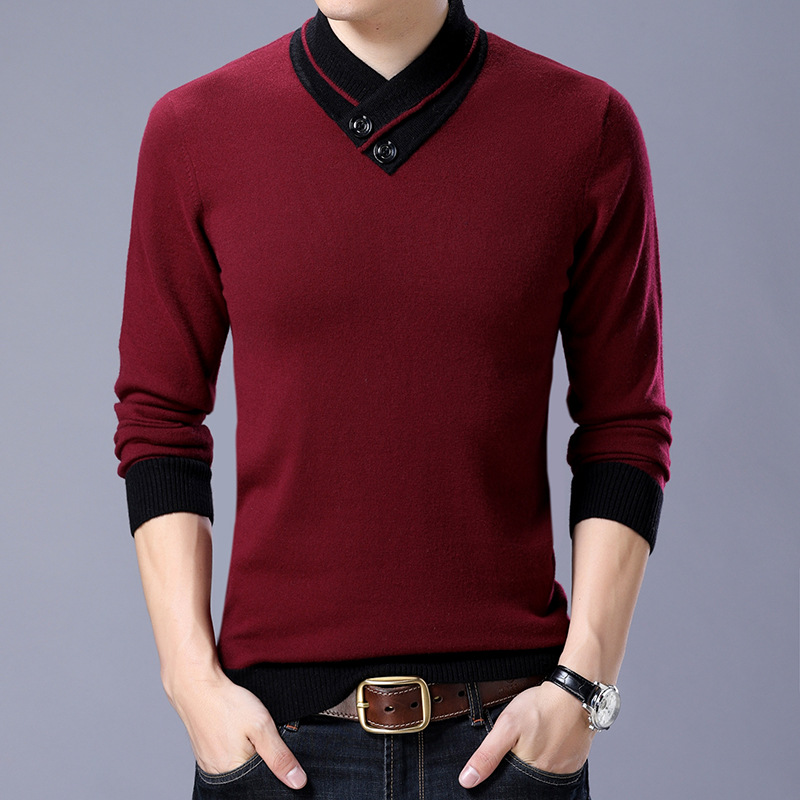 Autumn and Winter Knitwear Men's Clothing Young and Middle-aged Men's V-neck Pure Wool Sweater Large Size Fashionable Thickened Warm Sweater Base