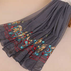 欧美风防晒棉质刺绣女式围巾 优质亚马逊复古大长巾披肩  VS017