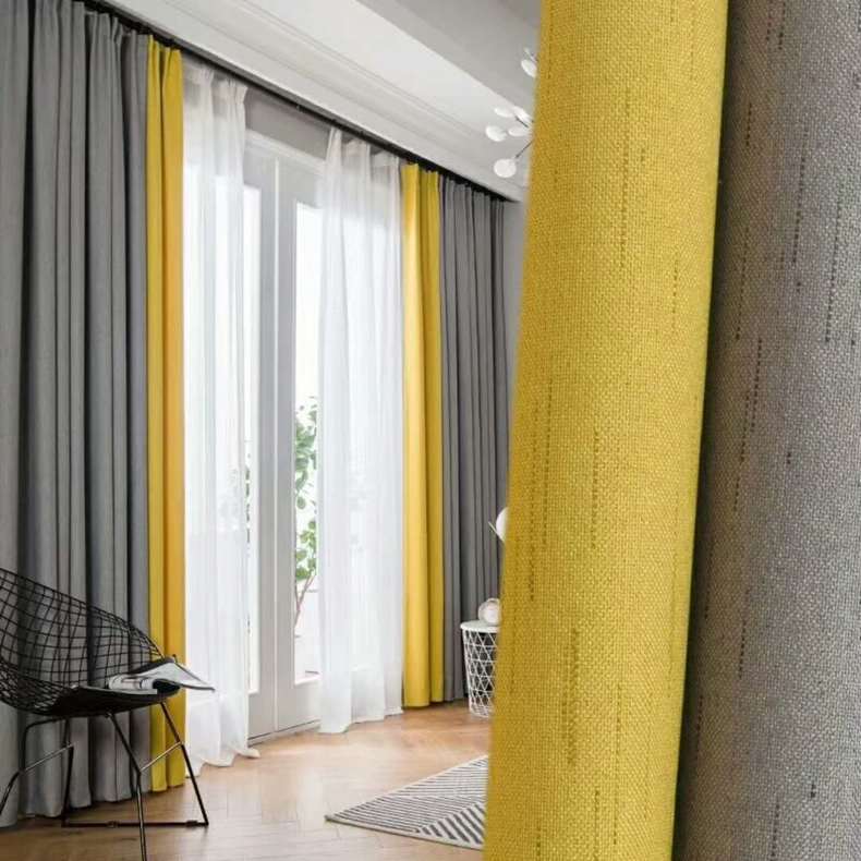 窗帘布料厂家直销 现代简约流星棉麻拼接遮光布卧室客厅成品定制