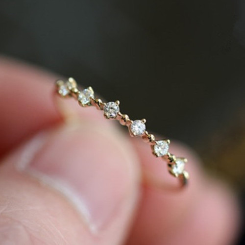 s925 sterling silver plated 14K gold super beautiful broken zirconium diamond ring finger extremely fine Japanese foreign trade versatile small fresh appearance