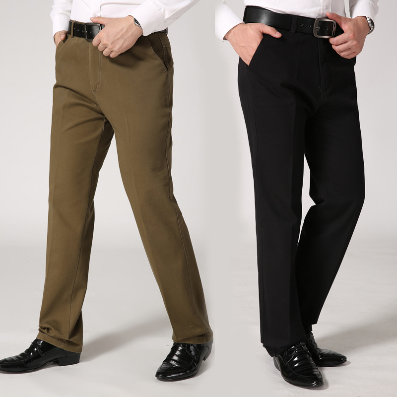 Men Loose Fit Cotton Pants Khaki Black Autumn Winter