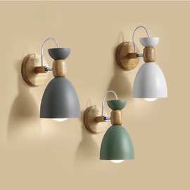 北欧实木卧室壁灯现代简约马卡龙背景墙壁灯客厅创意过道床头灯具