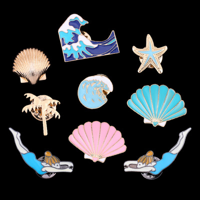 日系萌妹系列胸针徽章 海星海螺扇贝滴油胸针领花衣饰 厂家批发|ru