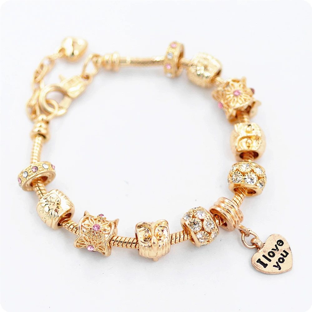 Amazon jewelry DIY crystal peach heart shell bracelet I love you glass beads