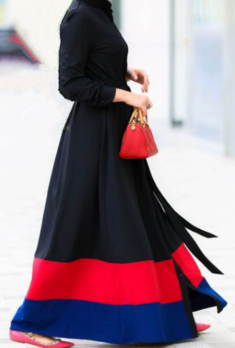 LR118 cross-border e-commerce Middle Eastern Turkish color-blocked cardigan robe light and loose splicing extra large size