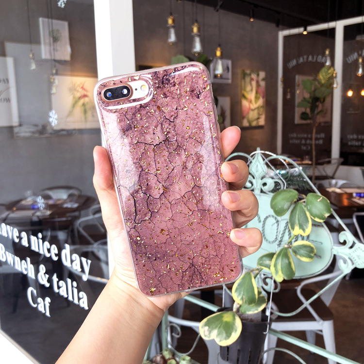 新款大理石纹金箔滴胶软胶壳