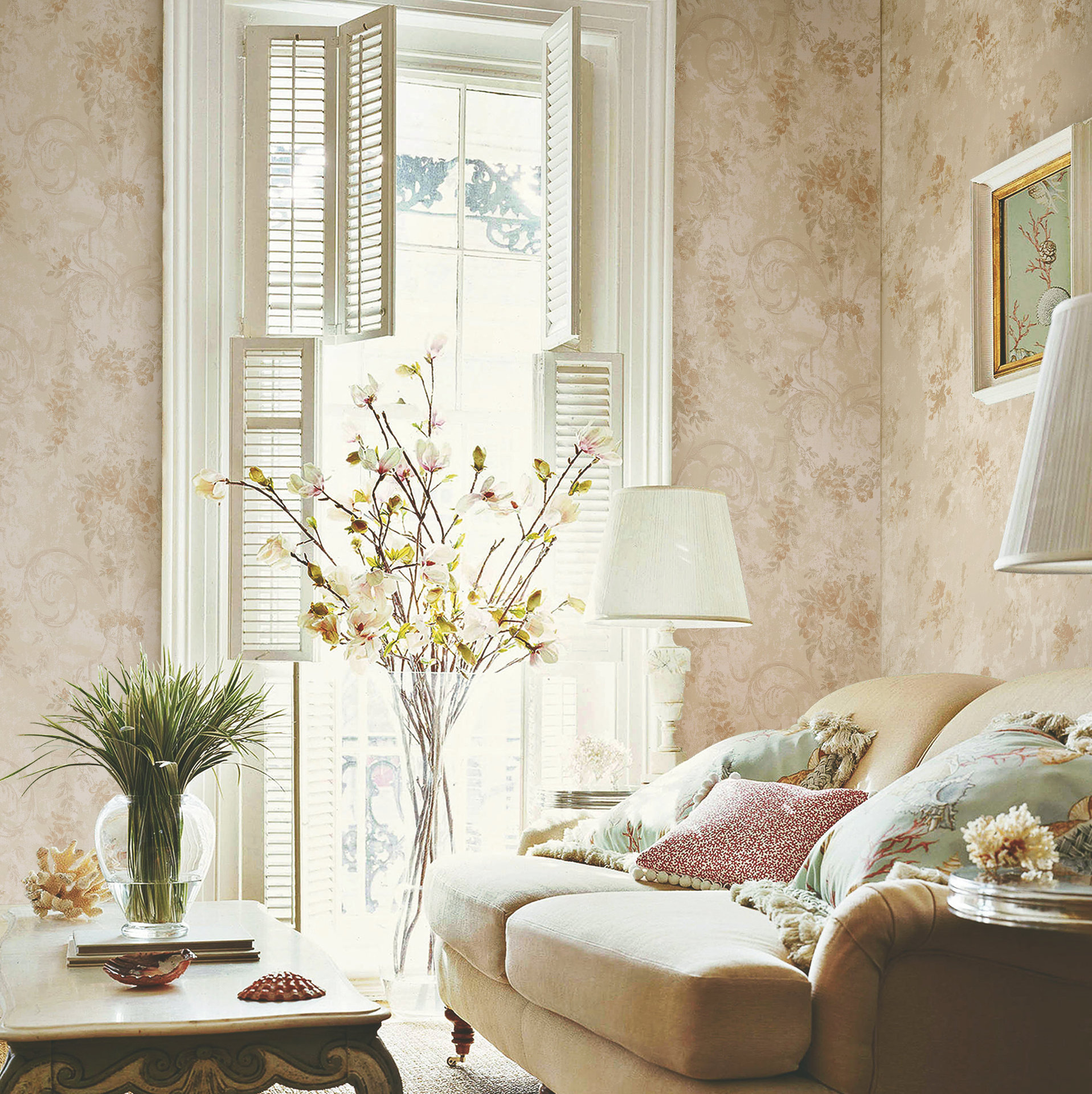 墙布 家装艺术无缝墙布 花卉型欧式高雅大气墙纸 客厅装饰布