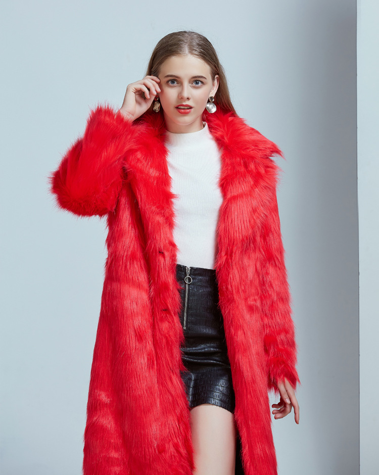 Ropa de mujer Abrigo de piel con cuello de traje superlargo de piel_voghion.com