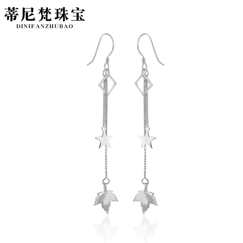 Pendientes de borla de plata esterlina s925 para las mujeres Corea del Sur elegante estrella hoja de arce pendientes largos diseño de moda sentido nicho pendientes