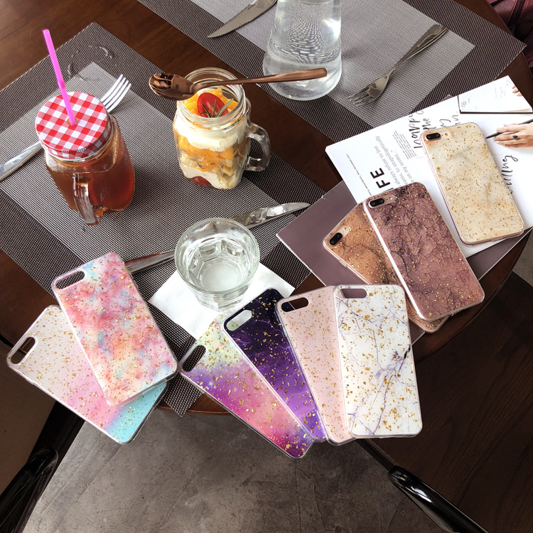 新款大理石纹金箔滴胶软胶壳