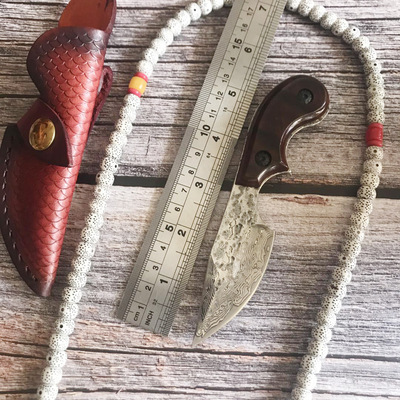 手工花纹钢一体大马士革钢直刀高硬度锋利户外战术礼品收藏小刀具