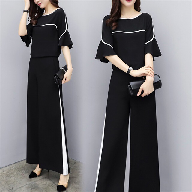 New Summer Suit Two-piece Pants Chiffon Slim Broad-legged Pants 