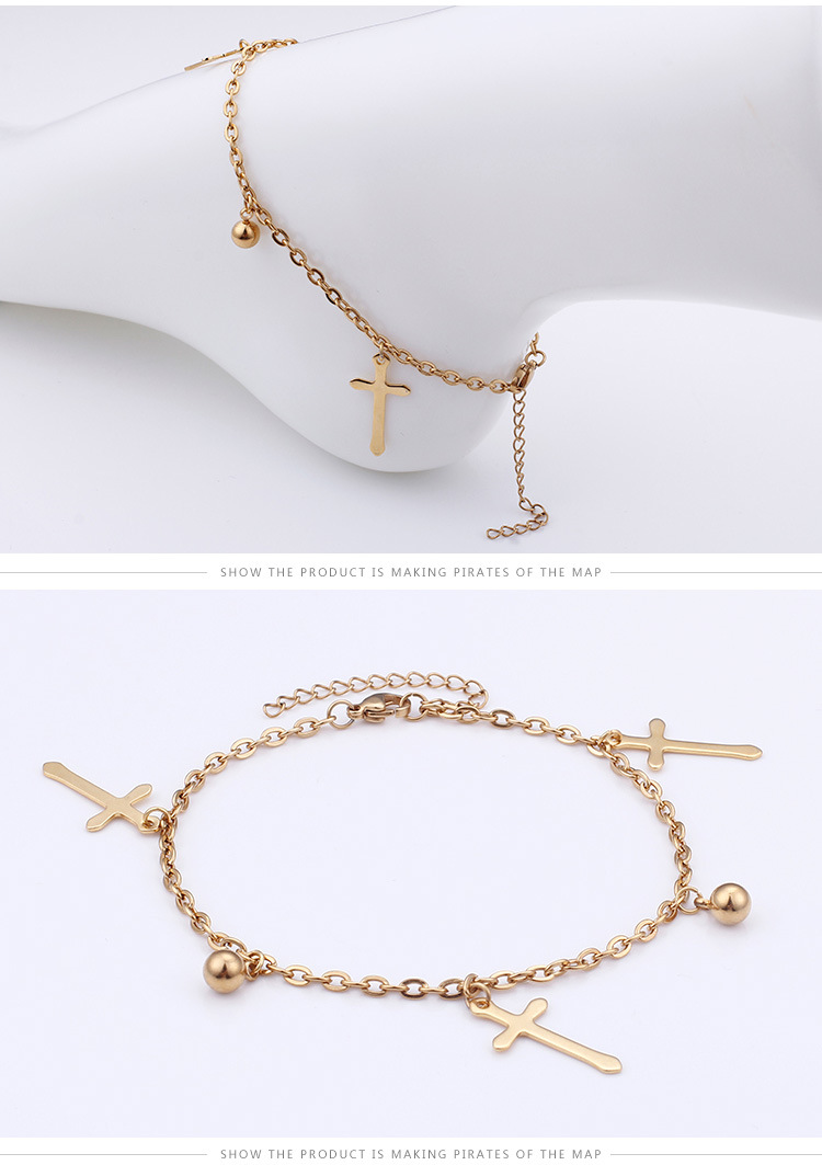 Simple fashion stainless steel cross anklet fashion new steel ball foot ornaments