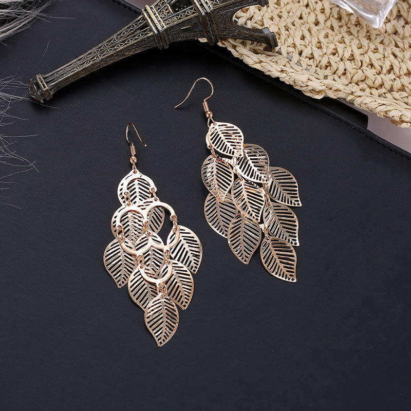 Fashion Ol Simple Gold And Silver Multi-layer Hollow Leaf Earrings display picture 7