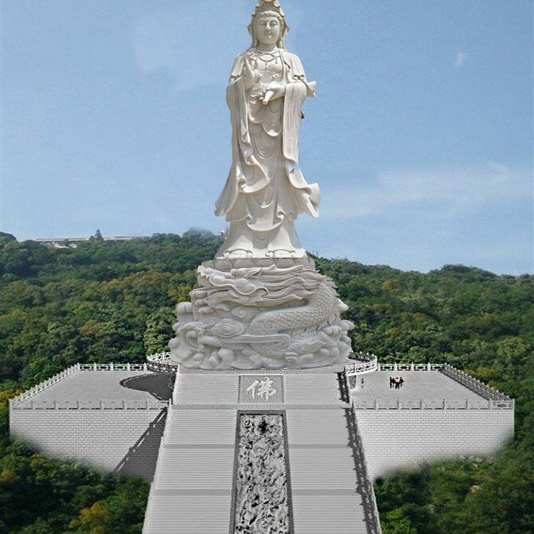 厂家定做汉白玉石雕滴水观音菩萨雕像寺院供奉露天大石头观音佛像|ms