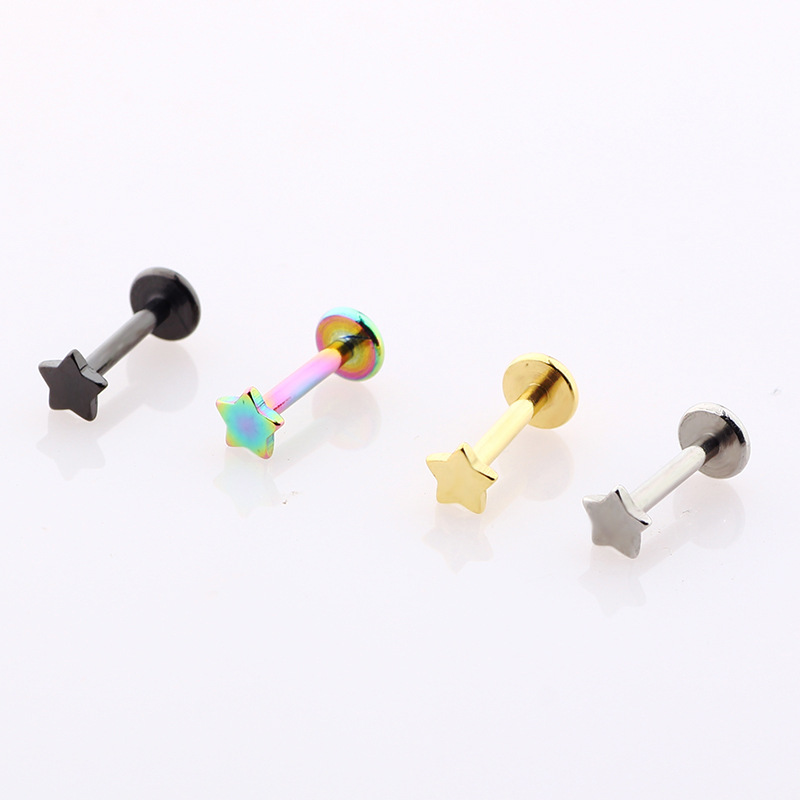 Silver pointed spike labret stud material detail