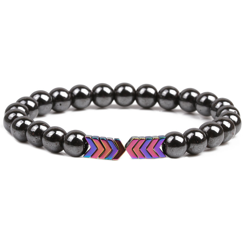 AliExpress popular negro magnético bestia piedra pulsera de cobre colorido pequeño V flecha con cuentas pulsera de los hombres casa recta