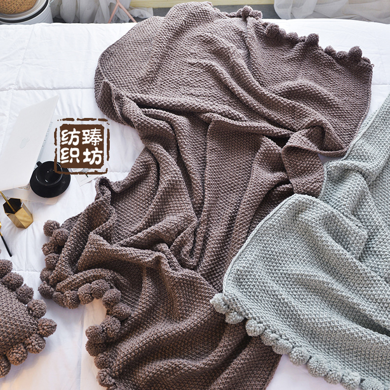 梨花ins风大毛球球春秋毯子 北欧沙发盖毯空调毯网红拍照装饰毯子