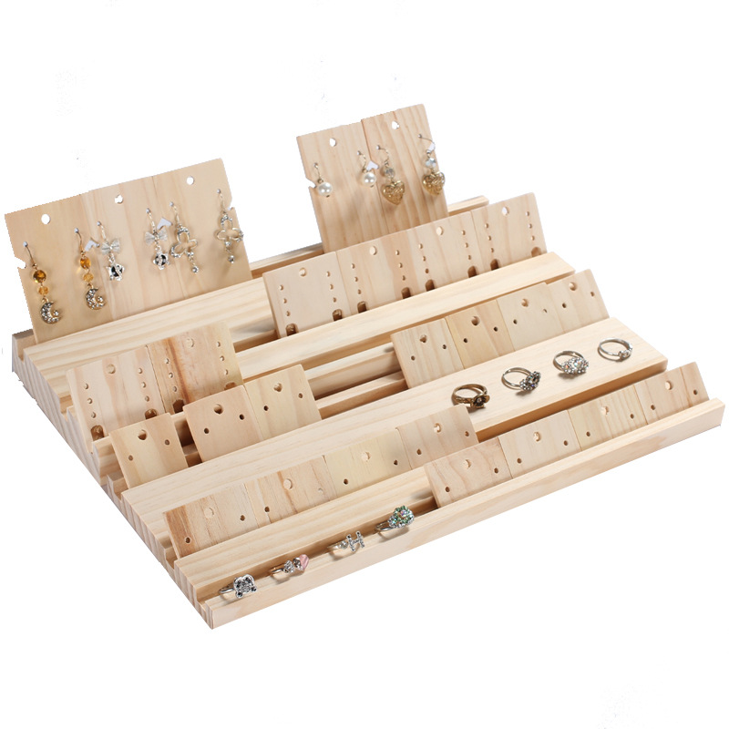 实木高低阶梯耳钉耳环展示板插卡板首饰展示架收纳陈列道具