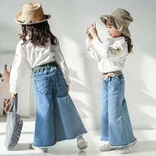 女童裤子复古系带喇叭裤牛仔裤24秋装新款外贸童装一件代发3-8岁