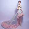 Romantic petal front short back long trip sea view location tailing Bridal Wedding Dress