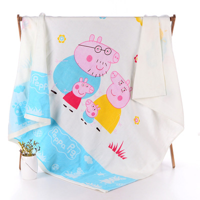 双层纱布印花童被婴幼儿盖毯卡通幼儿园毛巾被棉小猪空调毯1