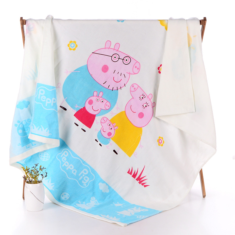 双层纱布印花童被婴幼儿盖毯卡通幼儿园毛巾被棉小猪空调毯1