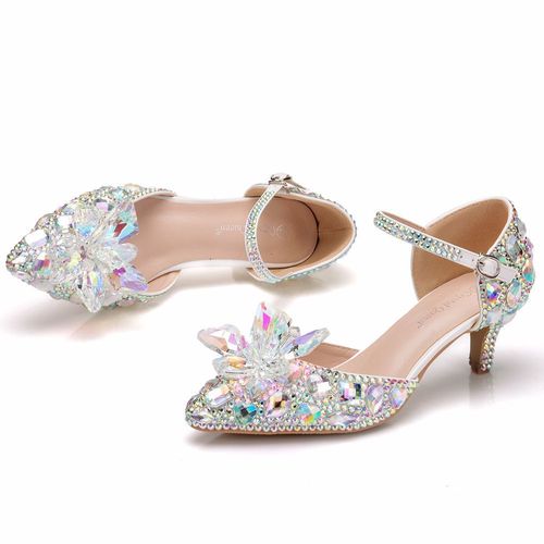 5 cm  silver color diamond fine with cusp sandals with low with short sandals female Evening Party singers jazz dance bridal Sandals crystal wedding party shoes