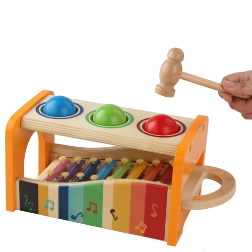 Manufacturer of three-ball knocking table, whack-a-mole infants and young children, small eight-note xylophone, baby wooden 1-3 years old educational toy