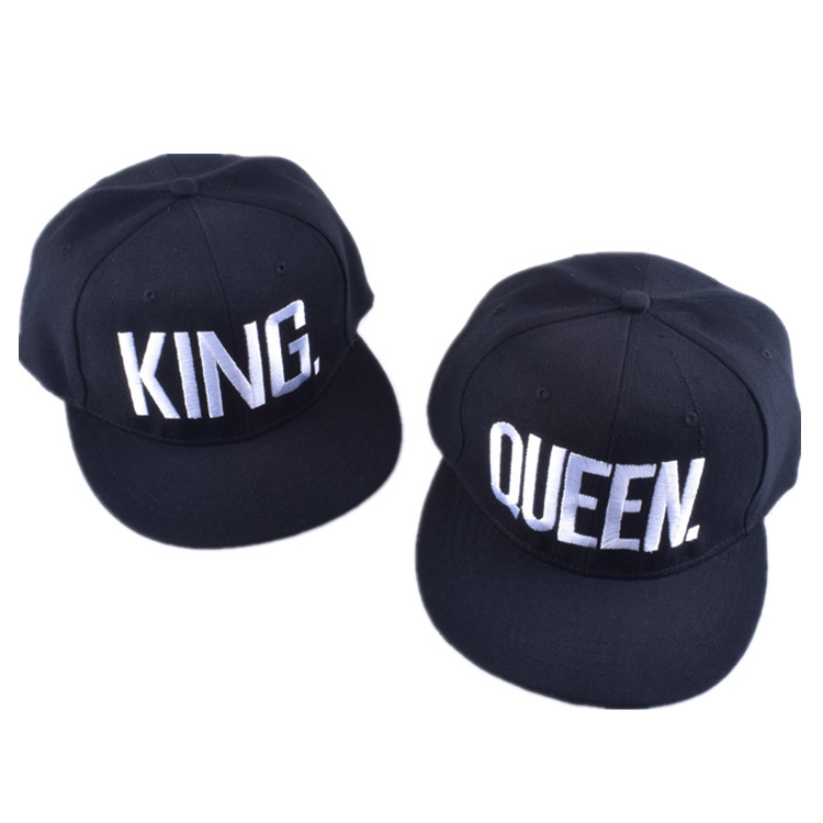 跨境专供情侣帽秀恩爱帽子KingQueen字母平沿帽百搭男女棒球帽潮