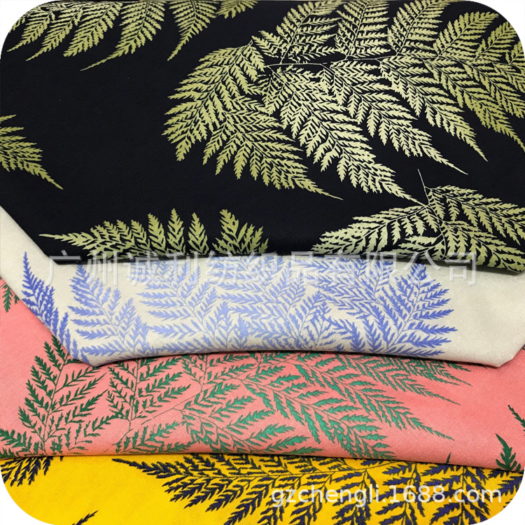 经典仿麻活性印花面料 大叶子连衣裙面料 春夏童装上衣印花面料布