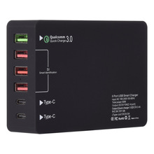 厂家直销 6口充电头双Type-C+4USB多口充电器(60W)智能分流充电器