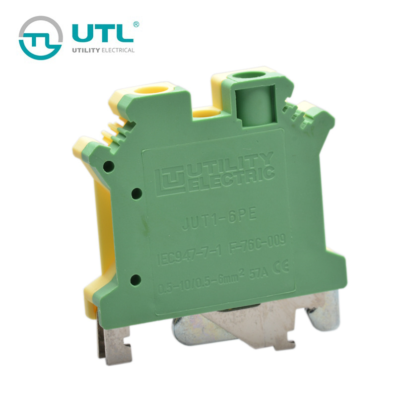 尤提乐JUT1-6PE零线端子排黄绿色6平方接地端子铜电线快速连接器