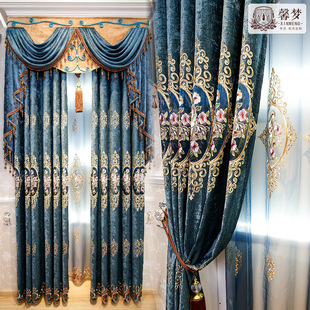 Factory new European curtain fabric full moon bedroom chenille window screen gold embroidery shading finished products