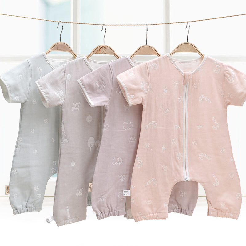 婴儿童睡袋夏季防踢3三层纱布睡袋爬服薄款天丝半袖柔软睡袋|ms