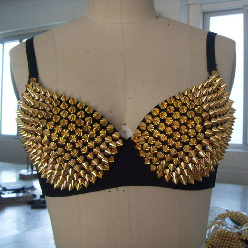 Women jazz dance singers stage performance silver gold rivet bra top ...