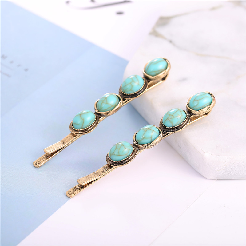 Retro Geometric Alloy Plating Turquoise Hair Clip 1 Pair display picture 4