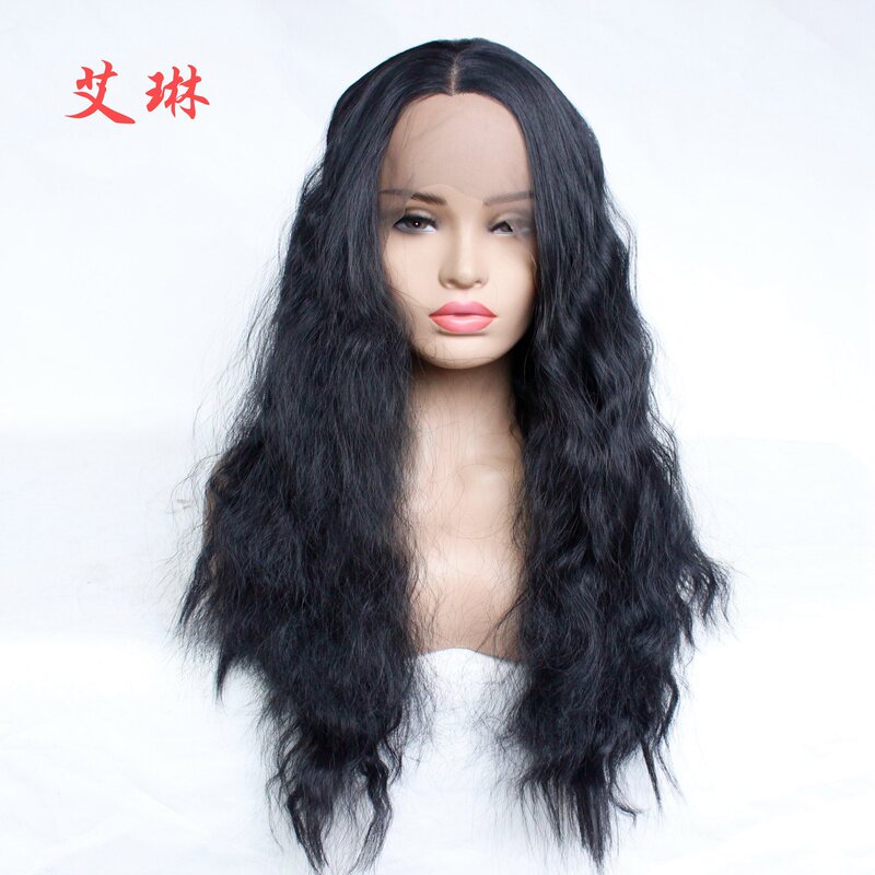 Manufacturers in Europe and the United States popular black braid curly long curly hair chemical fiber front lace wig front half hand hook head cover