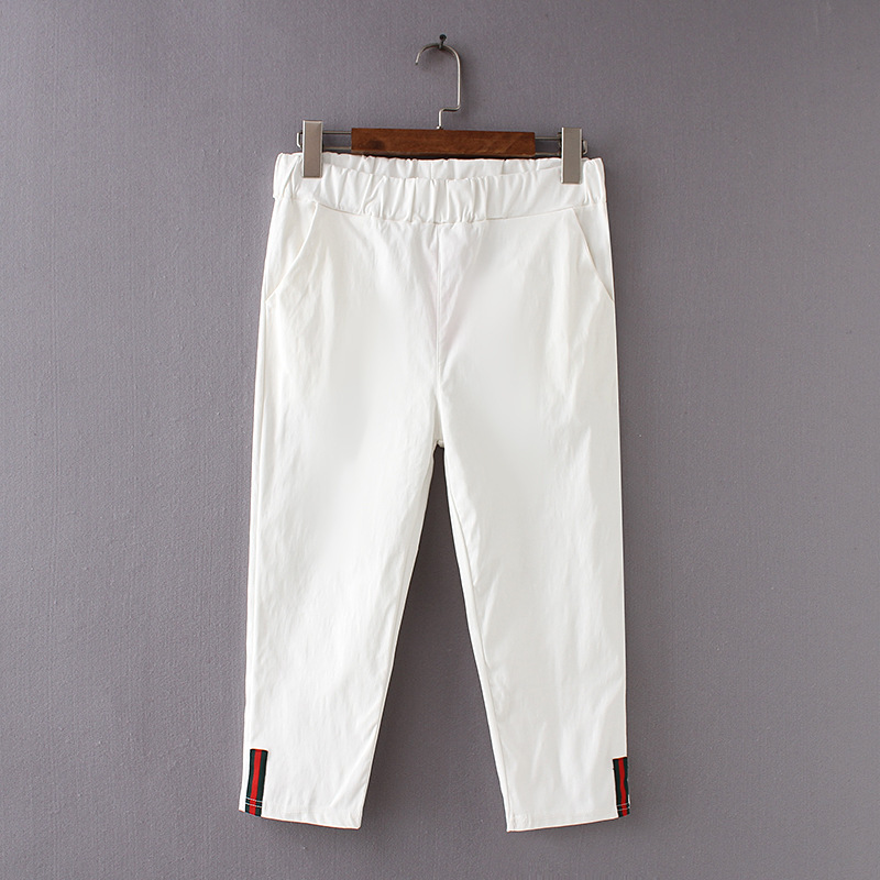 230 Jin Women's Pants Summer Joker Foot Striped Ribbon Capri Pants Stretch Slim Casual Pants Cotton 37113