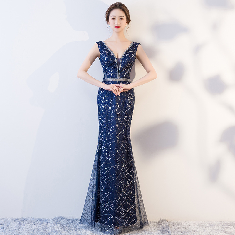 Evening dresses vestido de noche Wedding party dress sexy deep V fishtail  long Sequin car exhibition night club