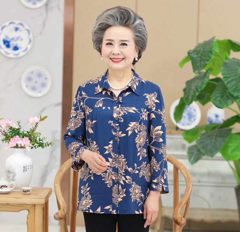 Пожилые люди весна и лето Женская хлопковая рубашка 60-70 лет 80 мама платье рубашка старая женщина рубашка с длинным рукавом